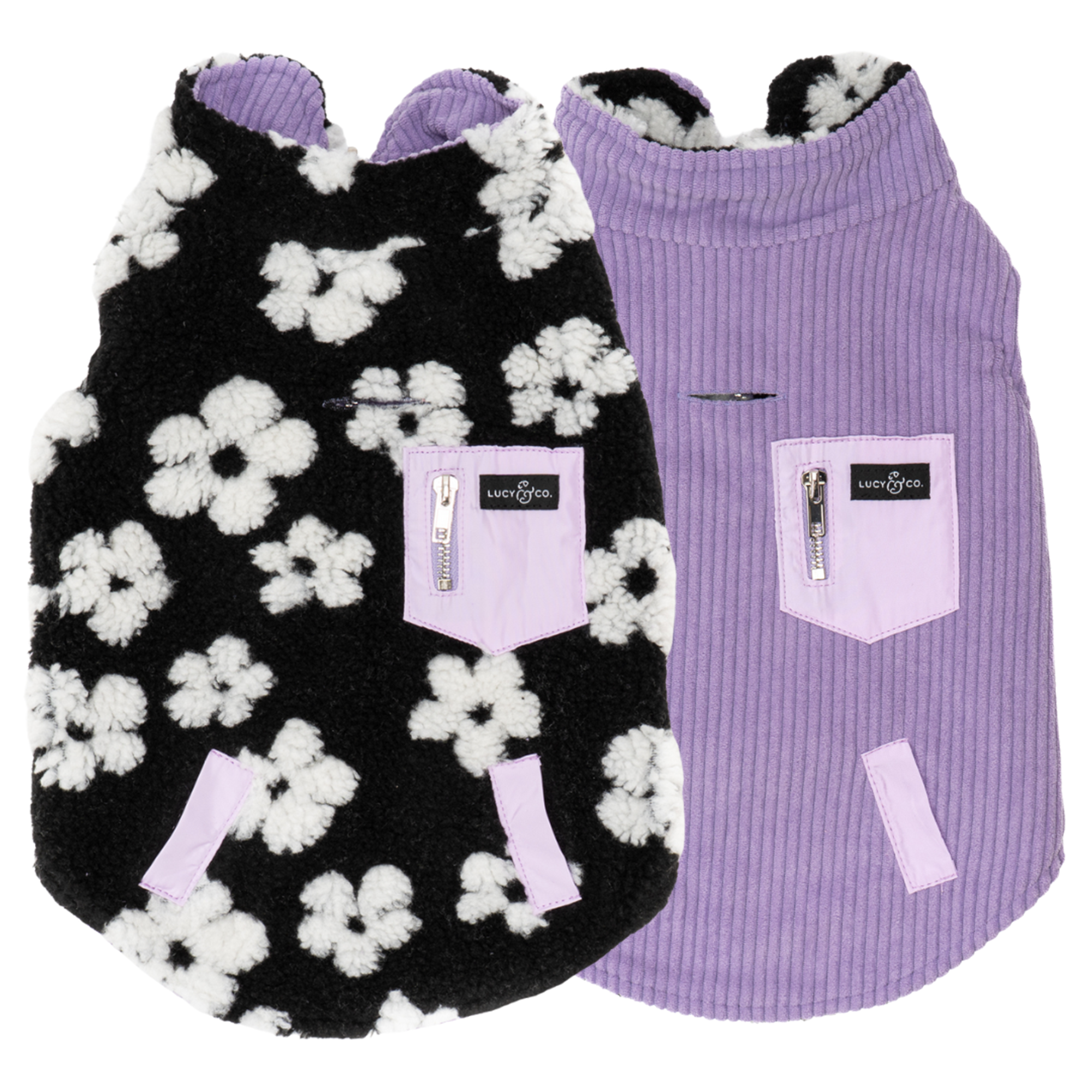 The Far Out Reversible Teddy Fleece Dog Jacket | Lucy & Co.
