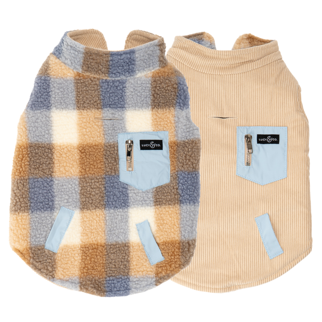 Blue Check Reversible Teddy Vest