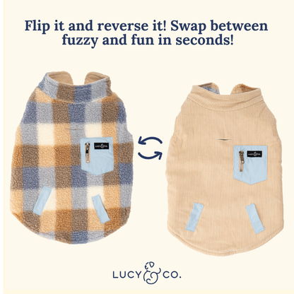 Blue Check Reversible Teddy Vest