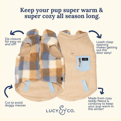 Blue Check Reversible Teddy Vest
