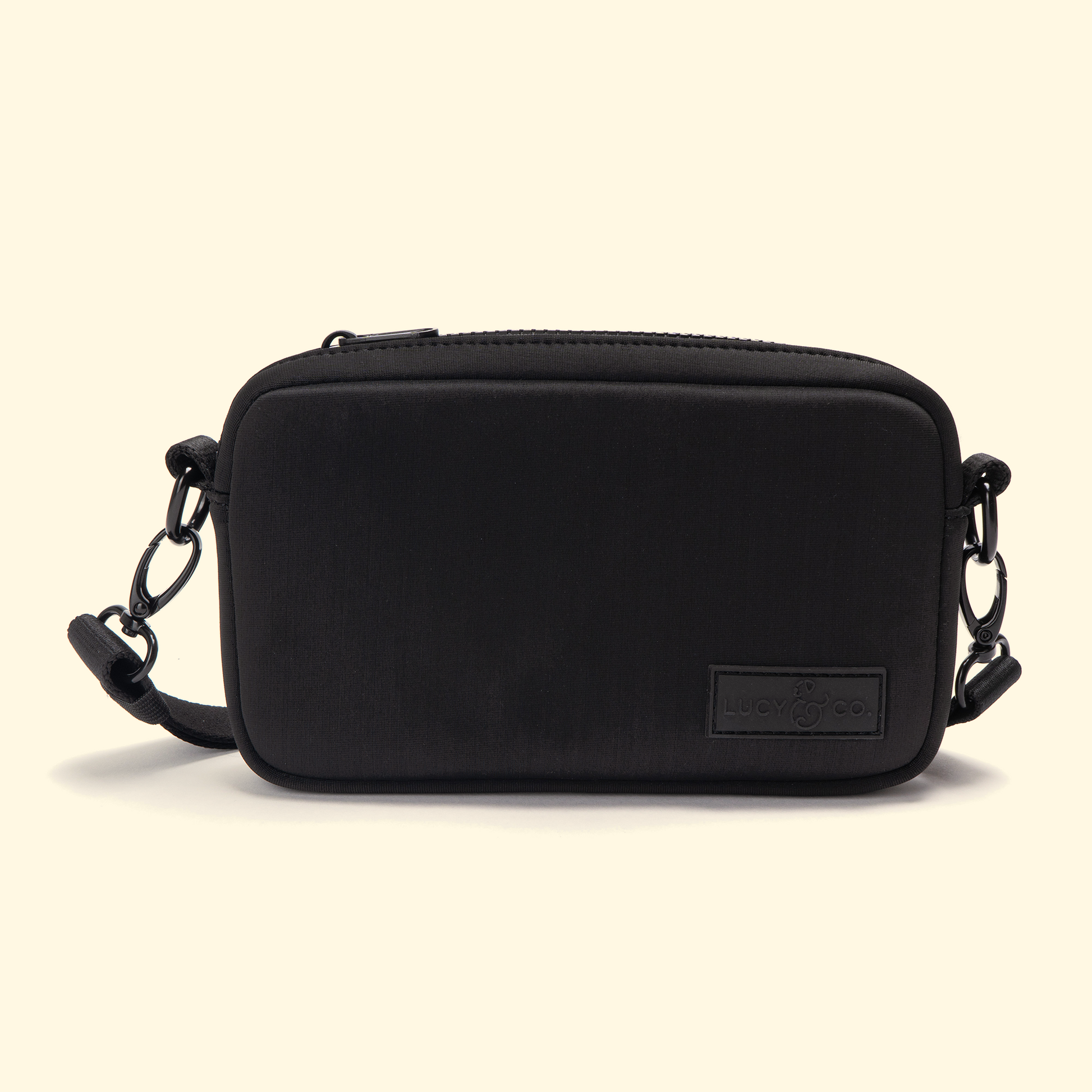 Black Crossbody Dog Treat Bag & Poop Bag Dispenser | Lucy & Co. Black Crossbody Dog Treat Bag & Poop Bag Dispenser | Lucy & Co.