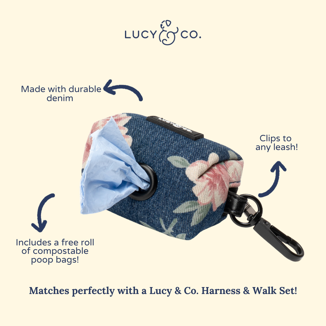 Smell the Roses Denim Poop Bag Holder