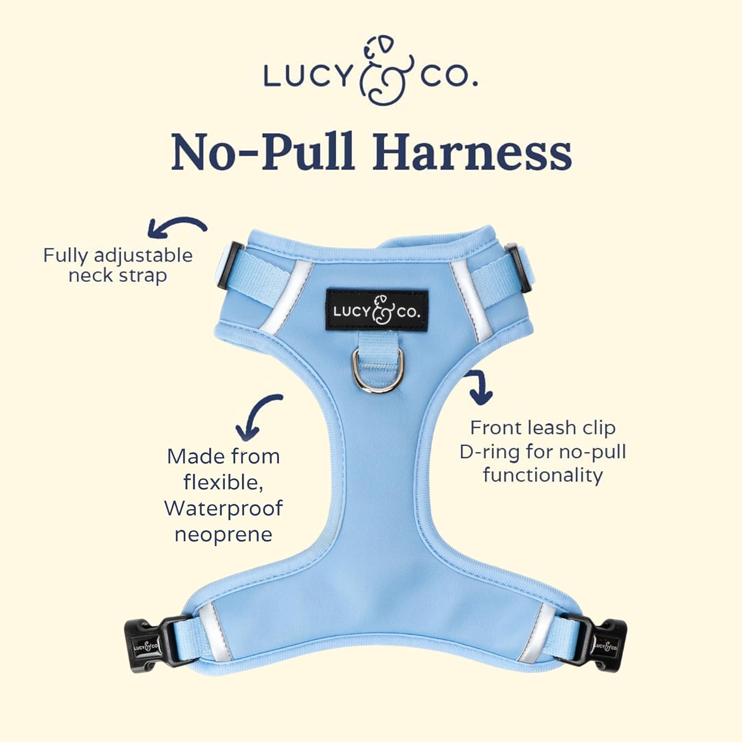 The Denim Blue No-Pull Neoprene Harness Dog Harness | Lucy & Co.