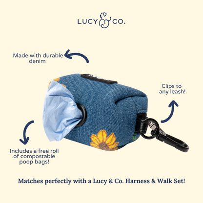 Sunflower Power Denim Poop Bag Holder